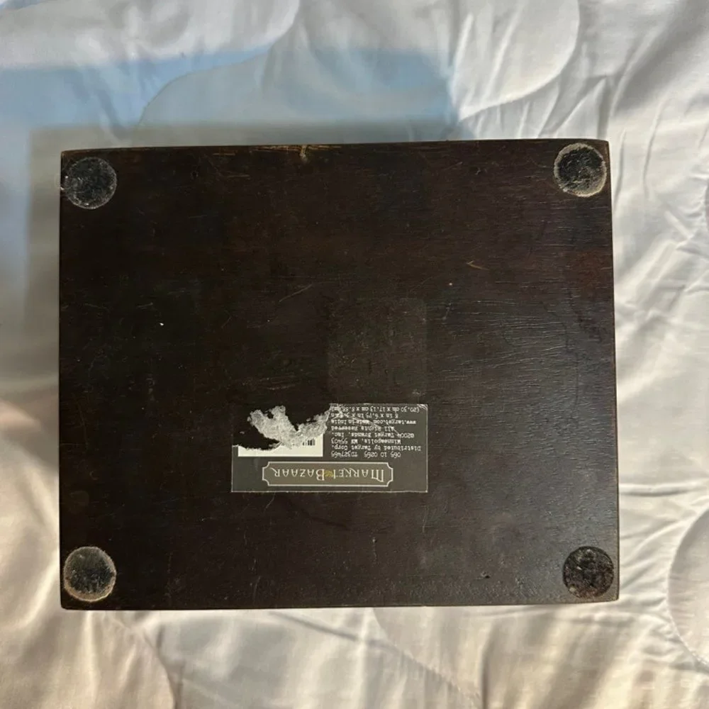 Unique Primitive Inlaid Wooden Box, Old World Vintage